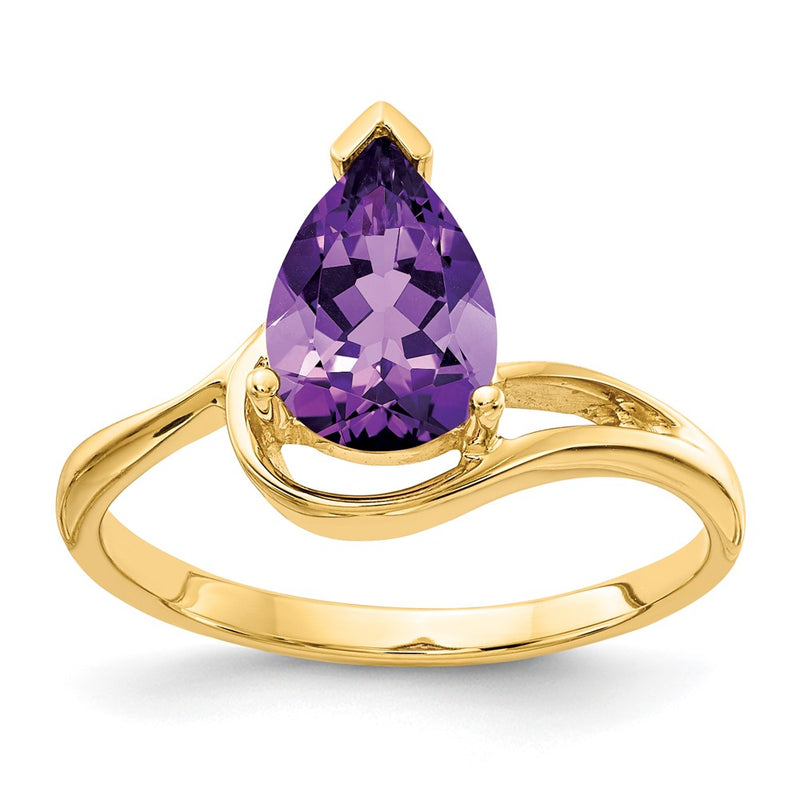 14K Yellow Gold 9x6mm Pear Amethyst ring