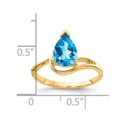 14K Yellow Gold 9x6mm Pear Blue Topaz ring