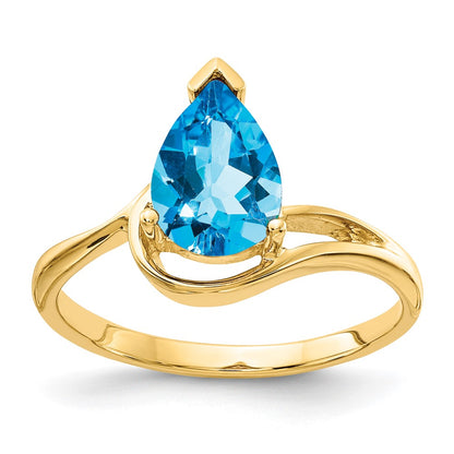14K Yellow Gold 9x6mm Pear Blue Topaz ring