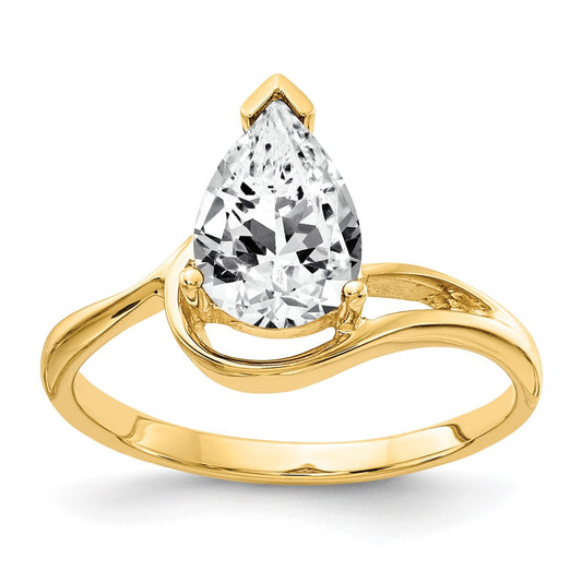 14K Yellow Gold 9x6mm Pear Cubic Zirconia ring