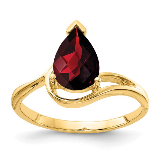 14K Yellow Gold 9x6mm Pear Garnet Checker ring