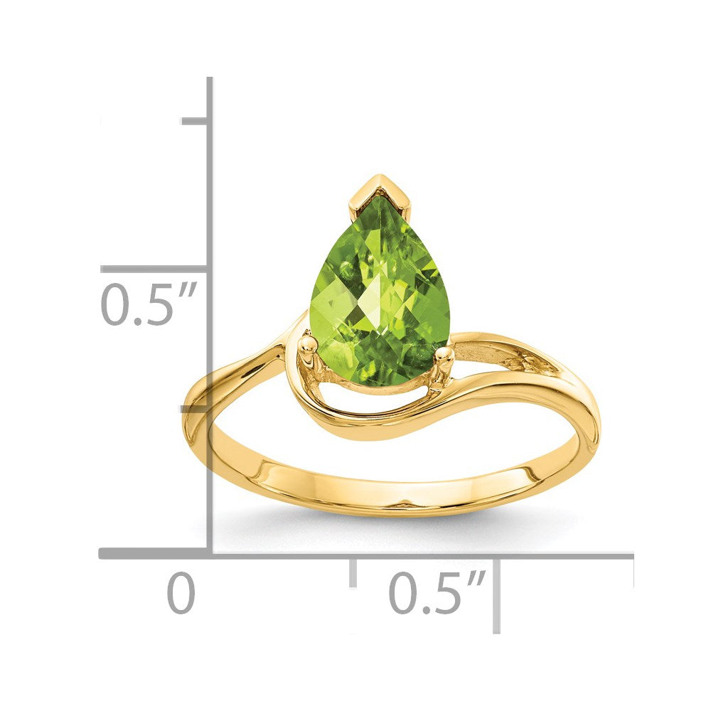 14K Yellow Gold 9x6mm Pear Peridot Checker ring