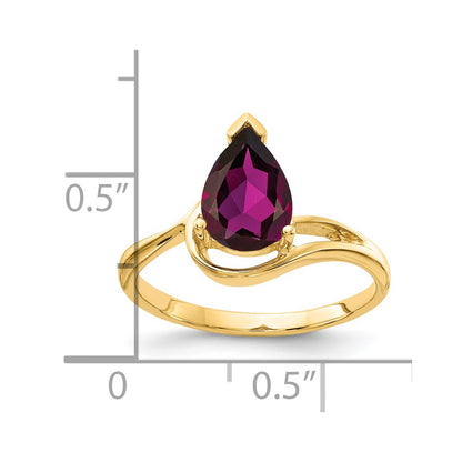 14k Yellow Gold 9x6mm Pear Rhodolite Garnet ring