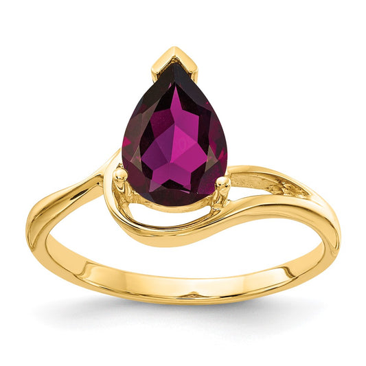 14k Yellow Gold 9x6mm Pear Rhodolite Garnet ring