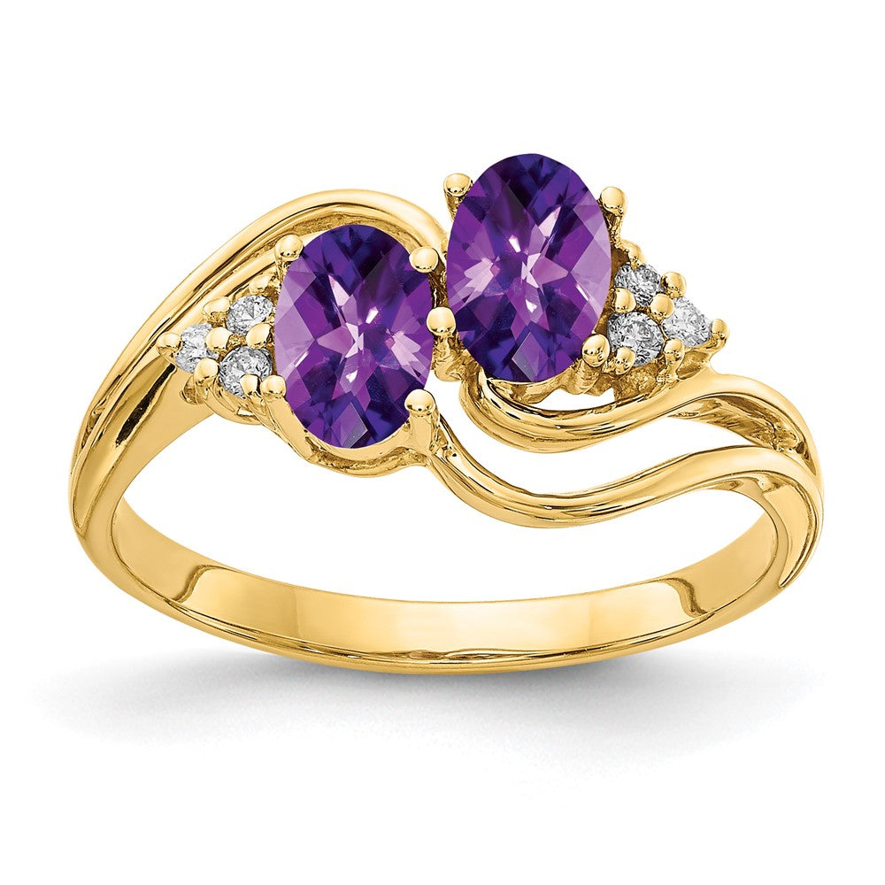 14K Yellow Gold 6x4mm Oval Amethyst Checker A Real Diamond ring