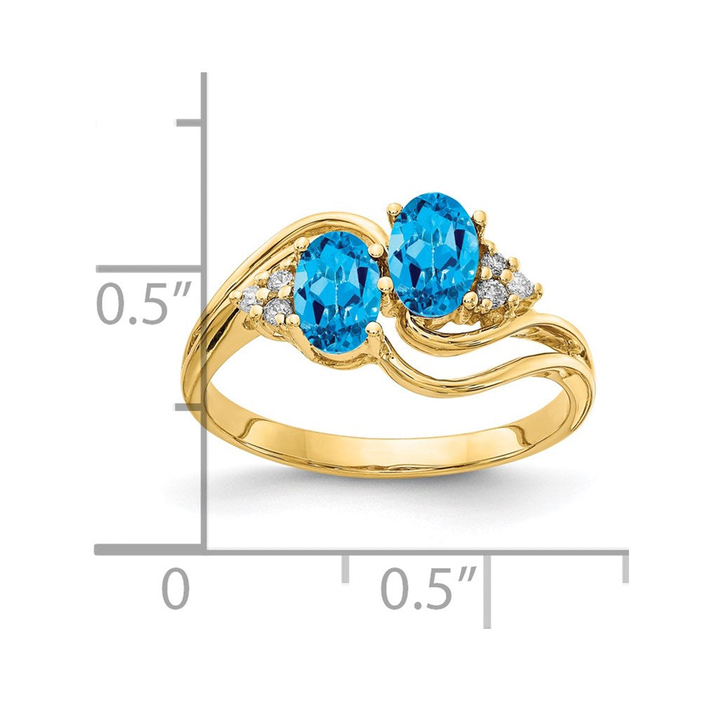 14k Yellow Gold 6x4mm Oval Blue Topaz AAA Diamond ring