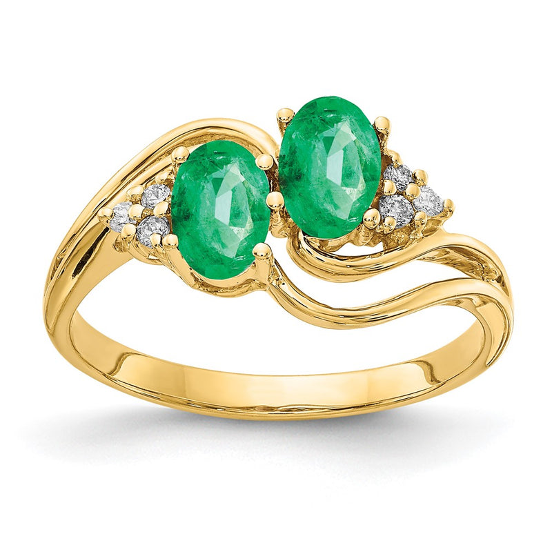 14K Yellow Gold 6x4mm Oval Emerald A Real Diamond ring