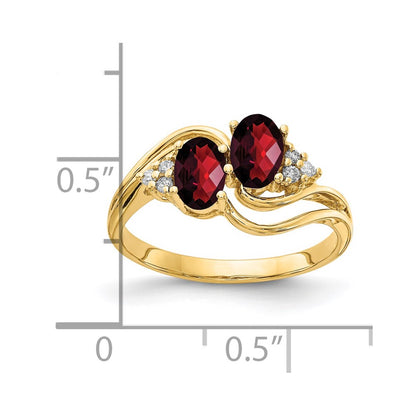 14k Yellow Gold 6x4mm Oval Garnet Checker AA Diamond ring