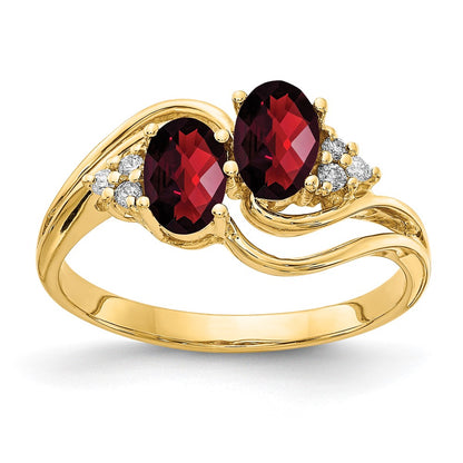 14k Yellow Gold 6x4mm Oval Garnet Checker AA Diamond ring