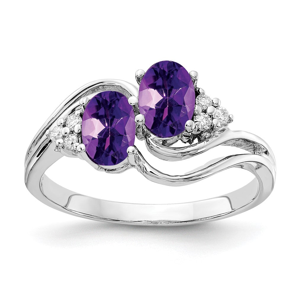 14k White Gold 6x4mm Oval Amethyst Checker AA Real Diamond ring