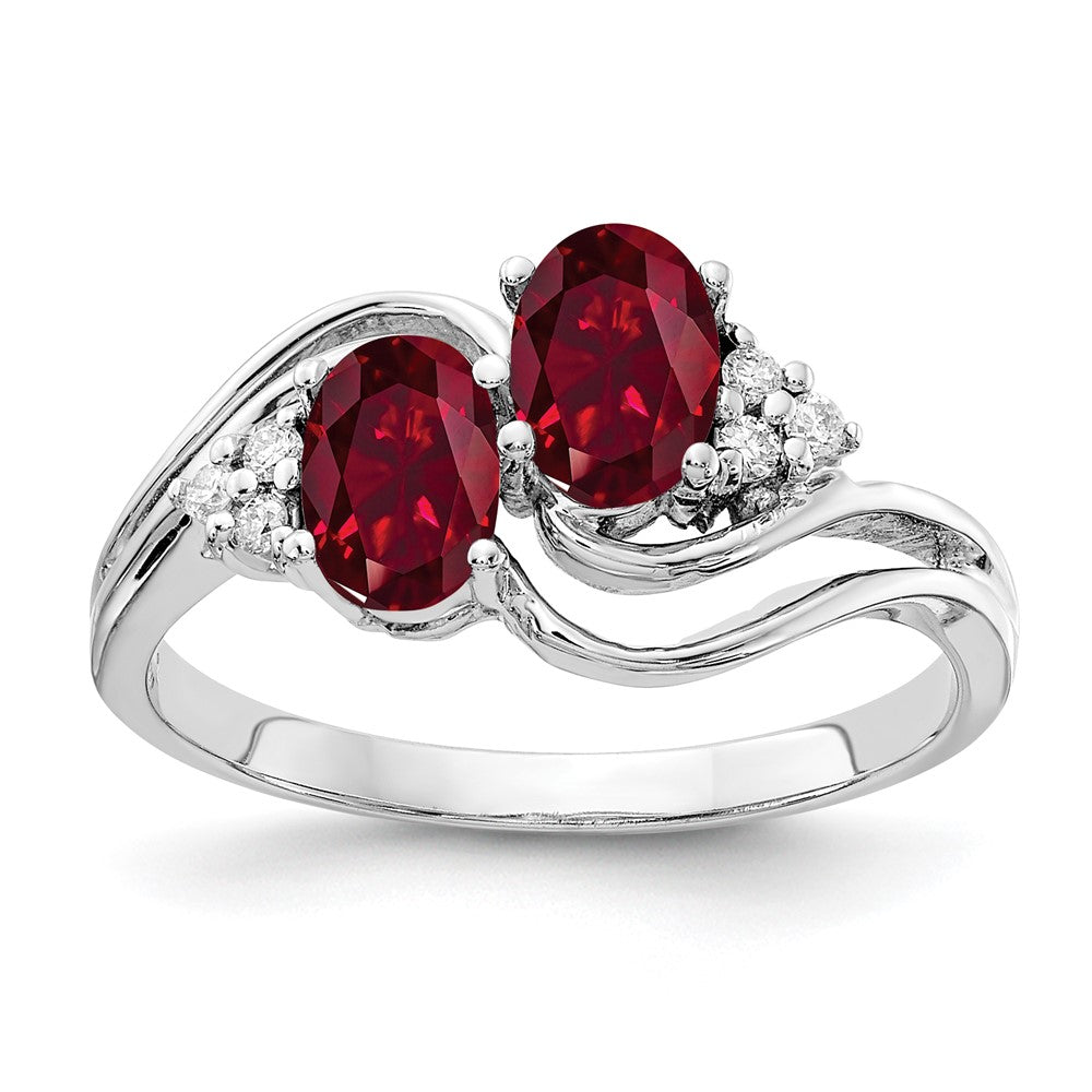 14k White Gold 6x4mm Oval Created Ruby VS Diamond ring