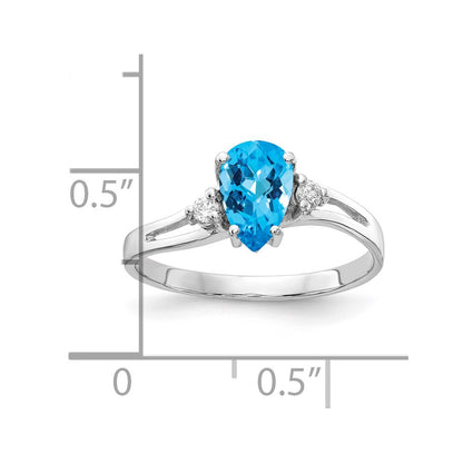 14k White Gold 7x5mm Pear Blue Topaz Checker VS Diamond ring
