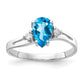14k White Gold 7x5mm Pear Blue Topaz AAA Diamond ring