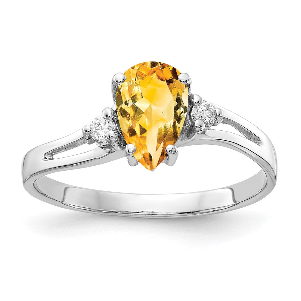 14k White Gold 7x5mm Pear Citrine A Real Diamond ring