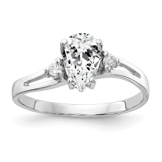 14k White Gold 7x5mm Pear Cubic Zirconia VS Diamond ring