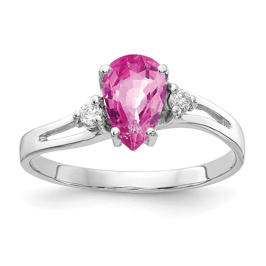 14k White Gold 7x5mm Pear Pink Sapphire AA Diamond ring