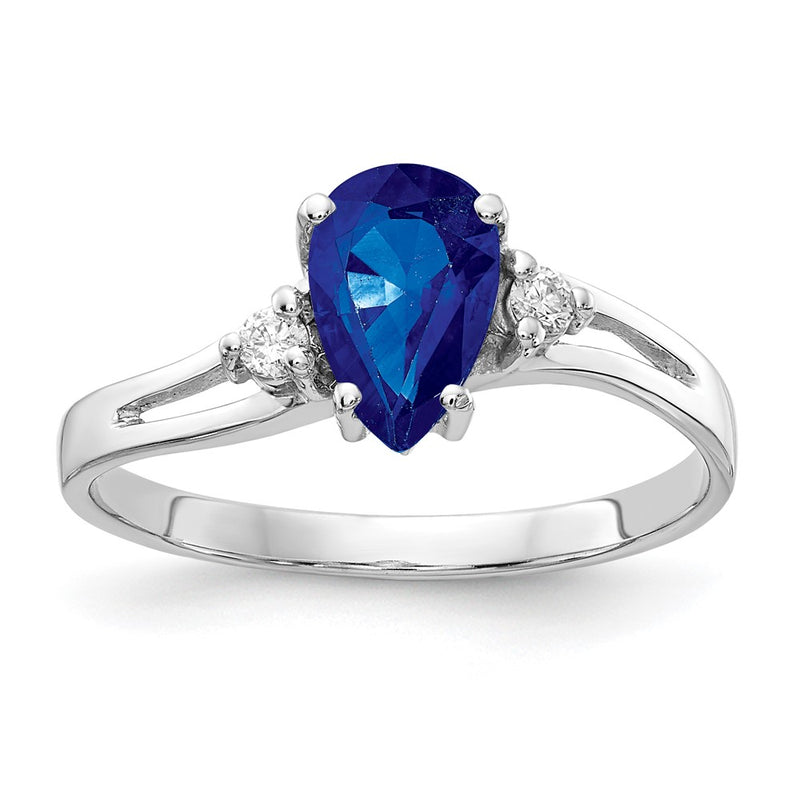 14k White Gold 7x5mm Pear Sapphire AA Diamond ring