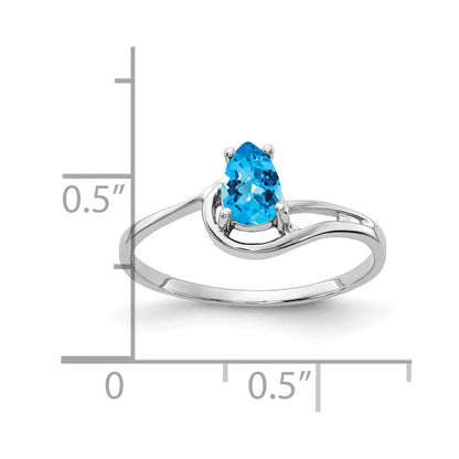 14k White Gold 6x4mm Pear Blue Topaz Checker ring