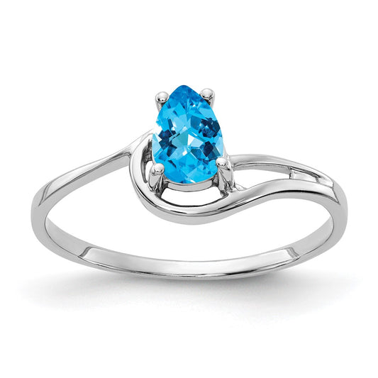14k White Gold 6x4mm Pear Blue Topaz Checker ring
