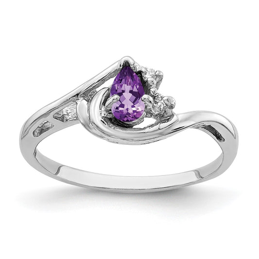 14k White Gold 5x3mm Pear Amethyst AAA Diamond ring