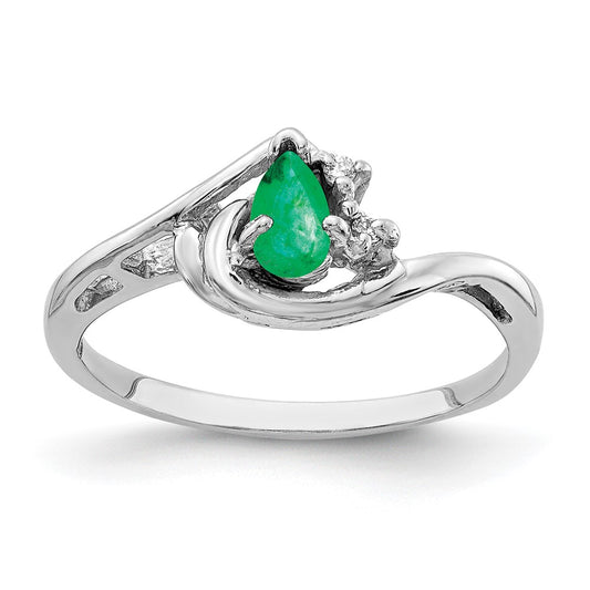 14k White Gold 5x3mm Pear Emerald AA Diamond ring