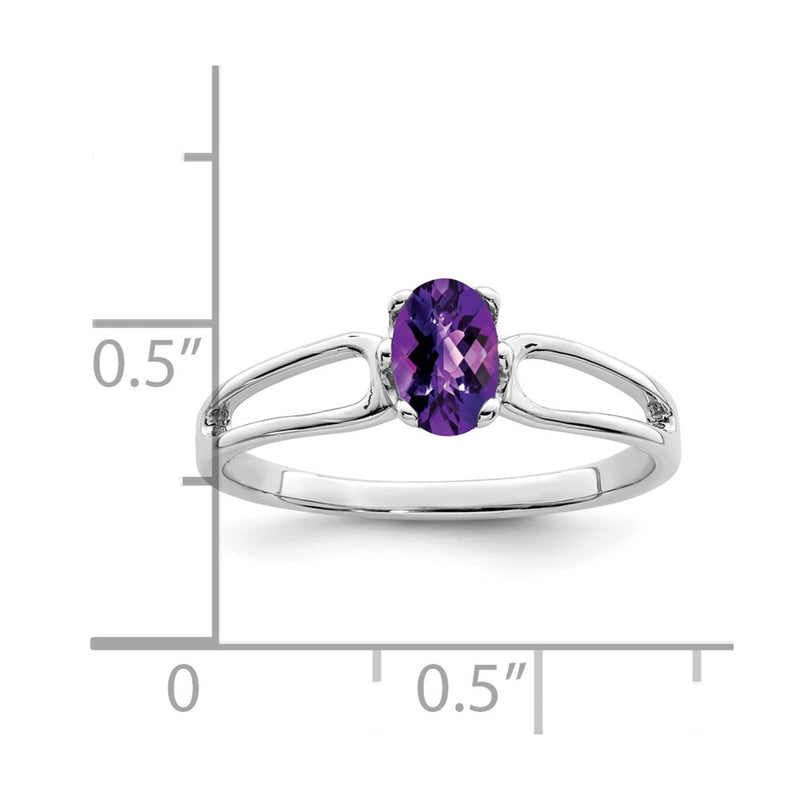 14k White Gold 6x4mm Oval Amethyst Checker ring