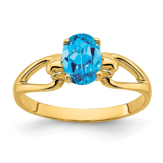 14K Yellow Gold 7x5mm Oval Blue Topaz ring