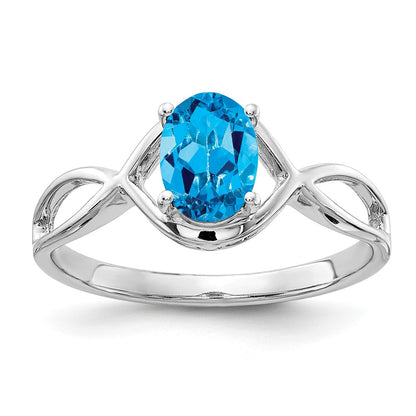 14k White Gold 7x5mm Oval Blue Topaz Ring