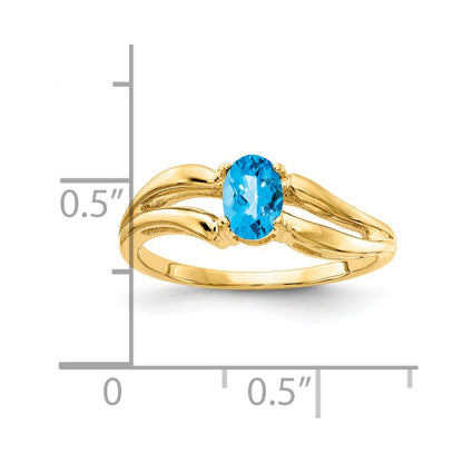 14K Yellow Gold 6x4mm Oval Blue Topaz Checker ring