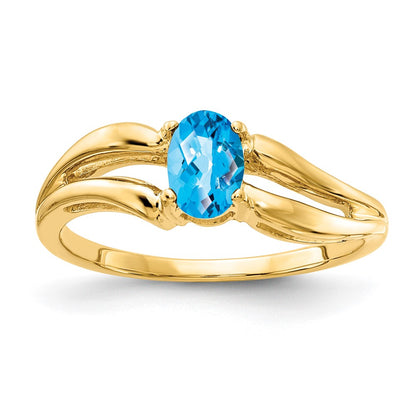 14K Yellow Gold 6x4mm Oval Blue Topaz Checker ring