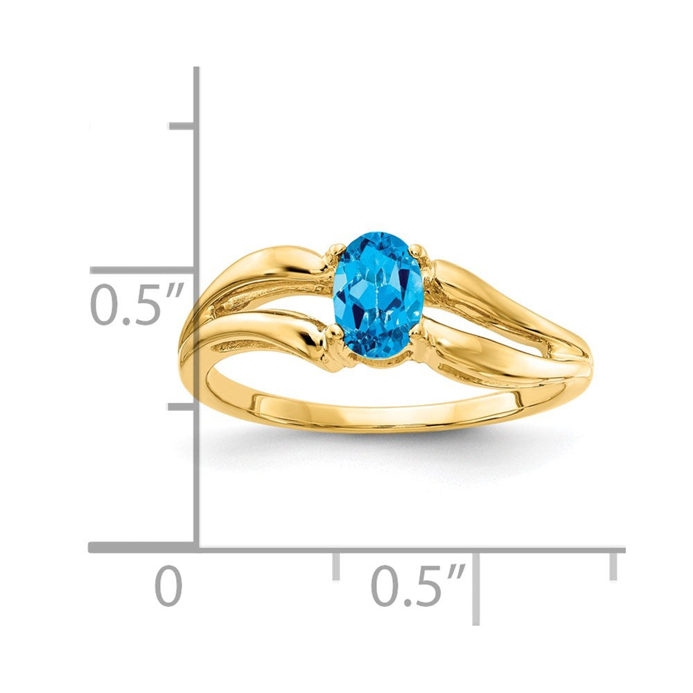 14K Yellow Gold 6x4mm Oval Blue Topaz ring