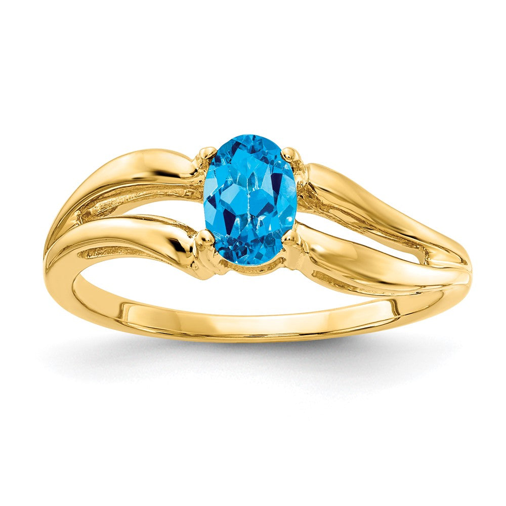 14K Yellow Gold 6x4mm Oval Blue Topaz ring