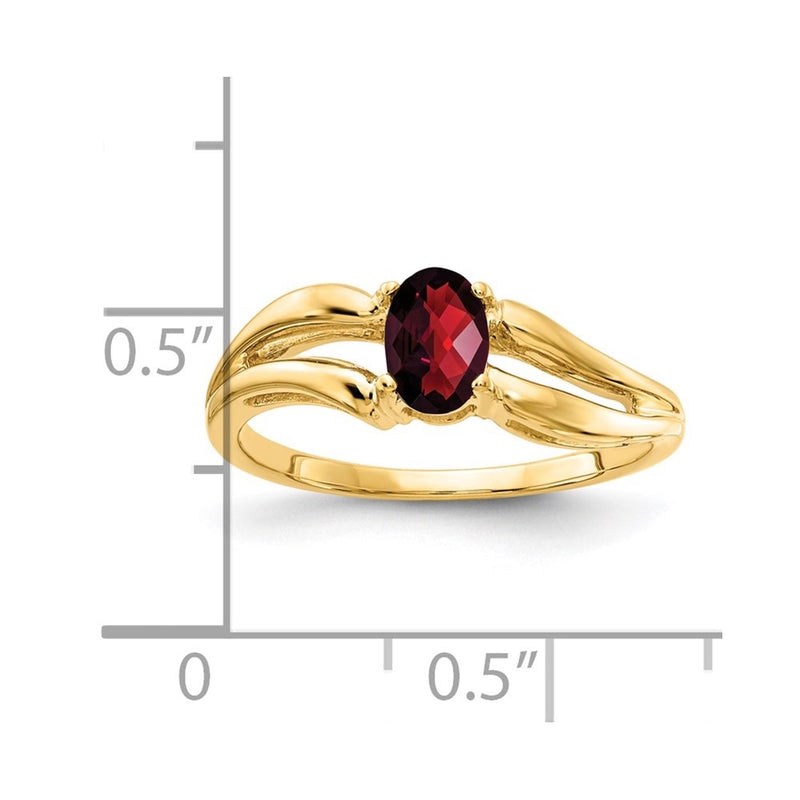 14K Yellow Gold 6x4mm Oval Garnet Checker ring