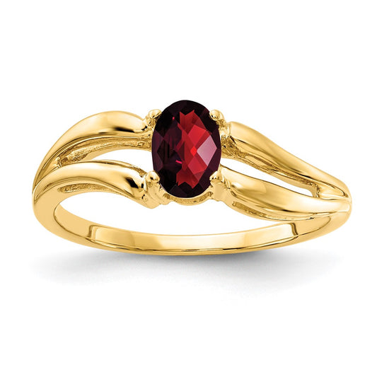 14K Yellow Gold 6x4mm Oval Garnet Checker ring