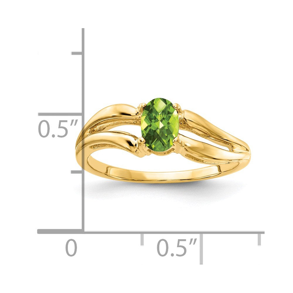 14K Yellow Gold 6x4mm Oval Peridot Checker ring
