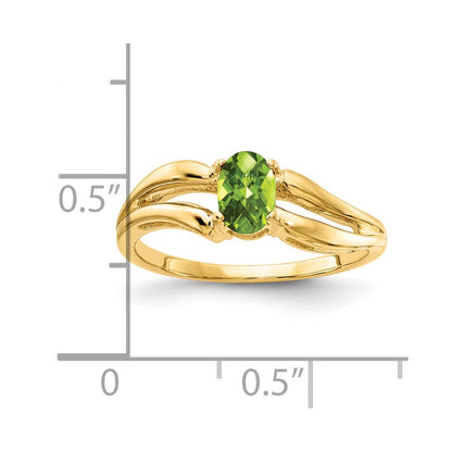 14K Yellow Gold 6x4mm Oval Peridot Checker ring