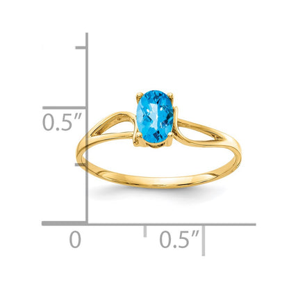 14K Yellow Gold 6x4mm Oval Blue Topaz Checker ring