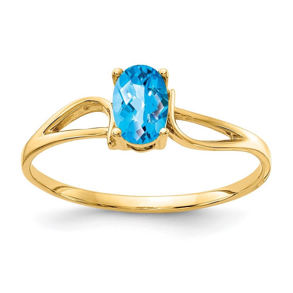 14K Yellow Gold 6x4mm Oval Blue Topaz Checker ring