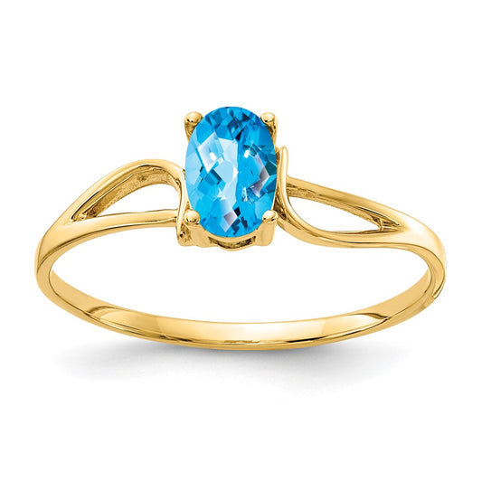 14K Yellow Gold 6x4mm Oval Blue Topaz Checker ring