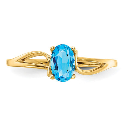 14K Yellow Gold 6x4mm Oval Blue Topaz ring