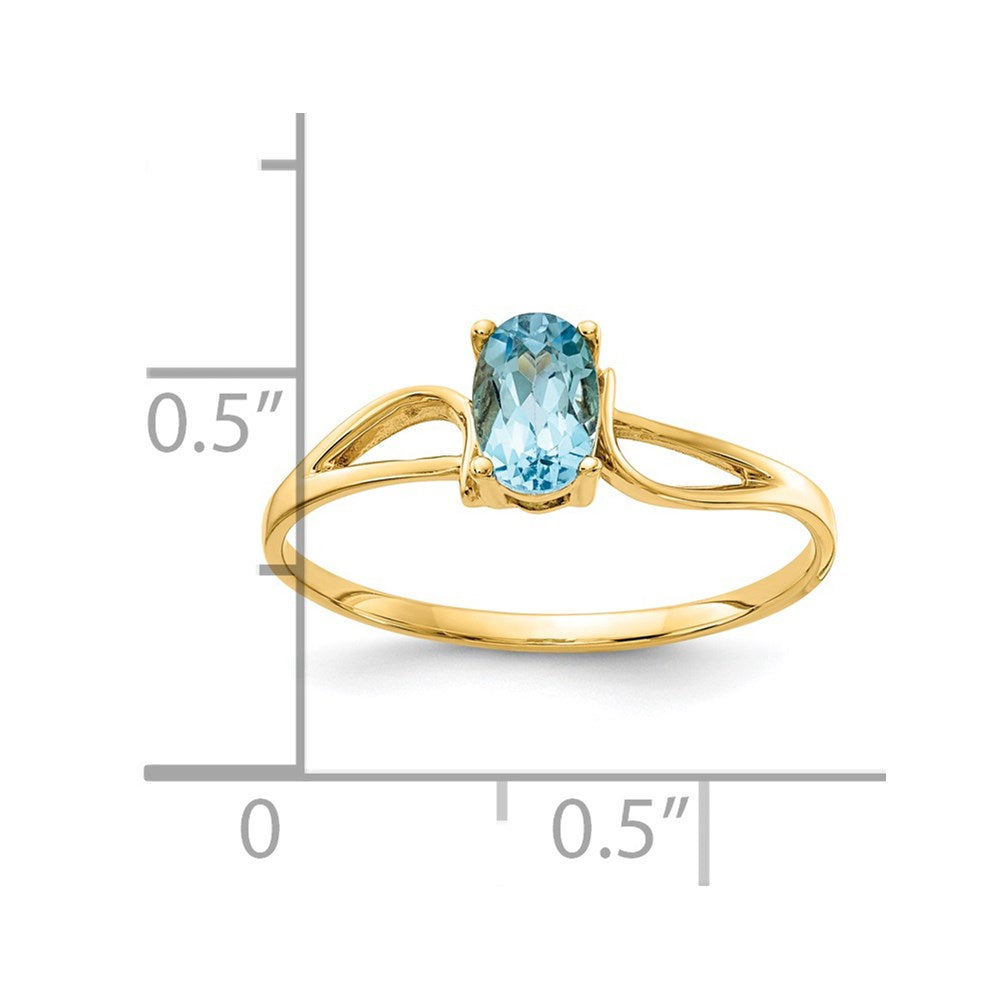 14K Yellow Gold 6x4mm Oval Blue Topaz ring