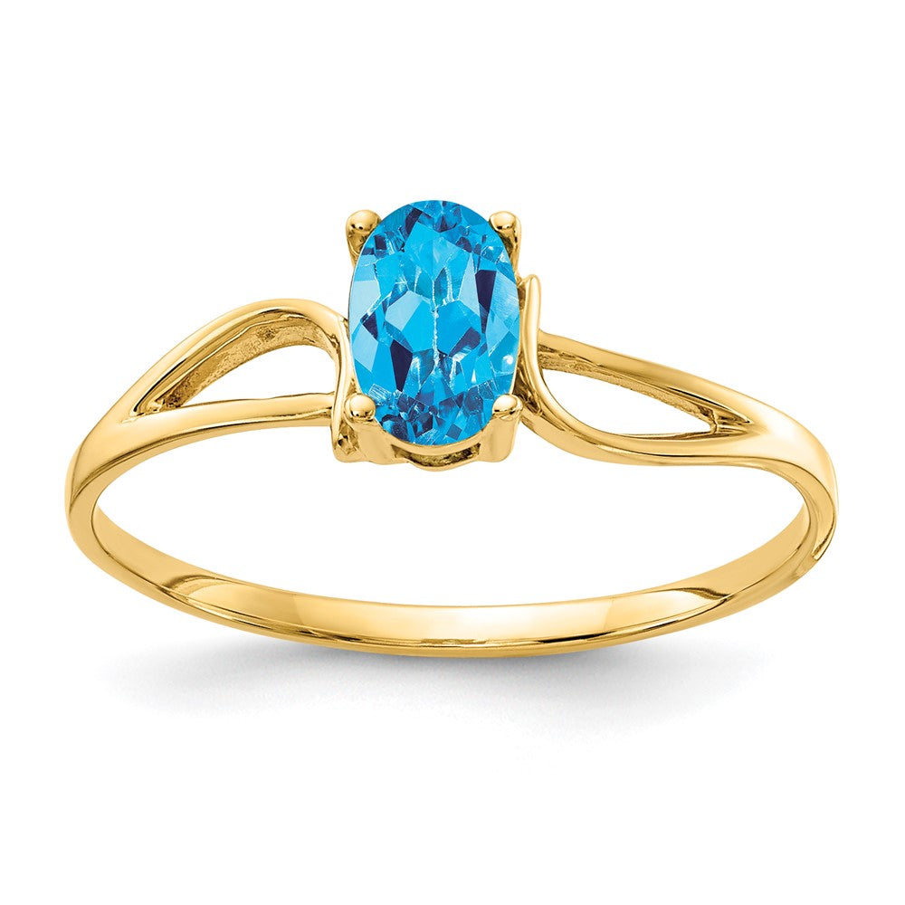 14K Yellow Gold 6x4mm Oval Blue Topaz ring