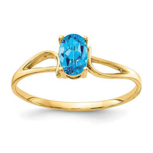 14K Yellow Gold 6x4mm Oval Blue Topaz ring