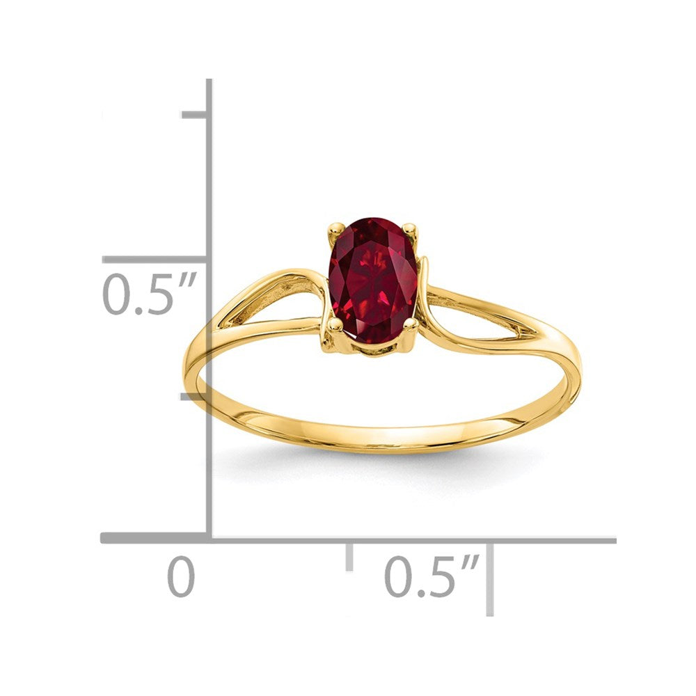 14K Yellow Gold 6x4mm Oval Created Ruby ring