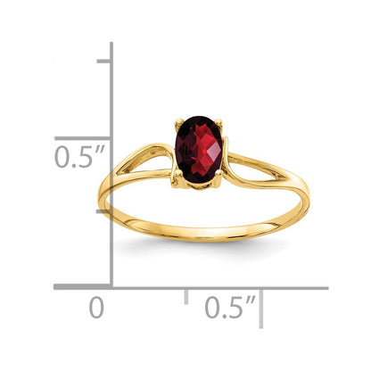 14K Yellow Gold 6x4mm Oval Garnet Checker ring