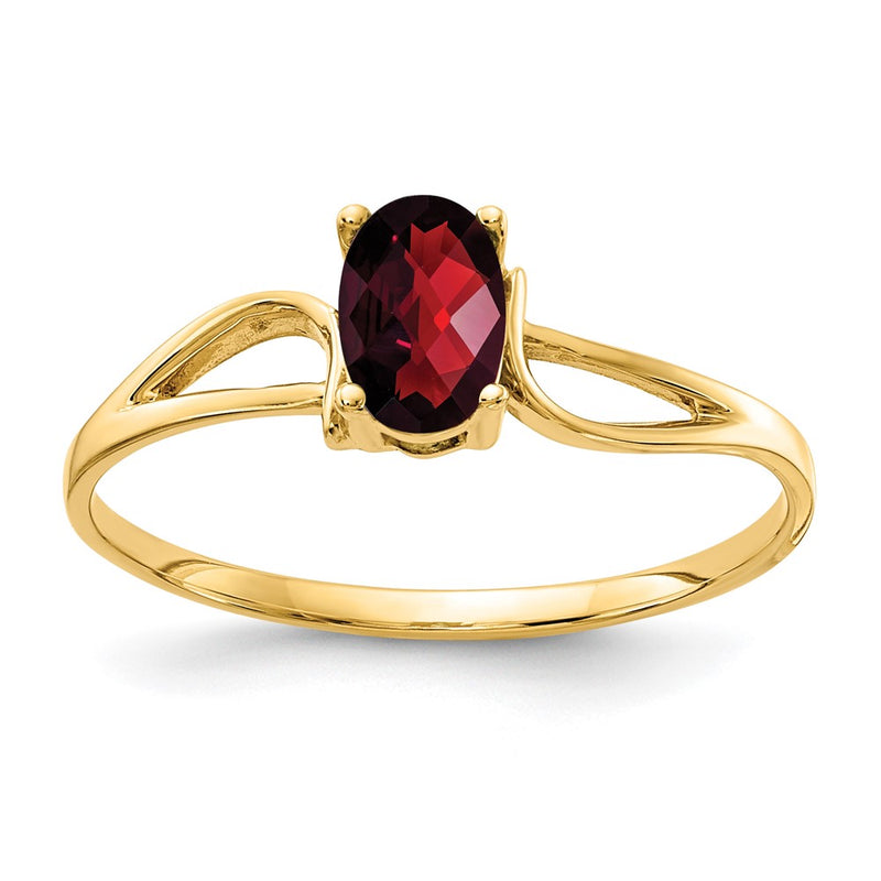 14K Yellow Gold 6x4mm Oval Garnet Checker ring