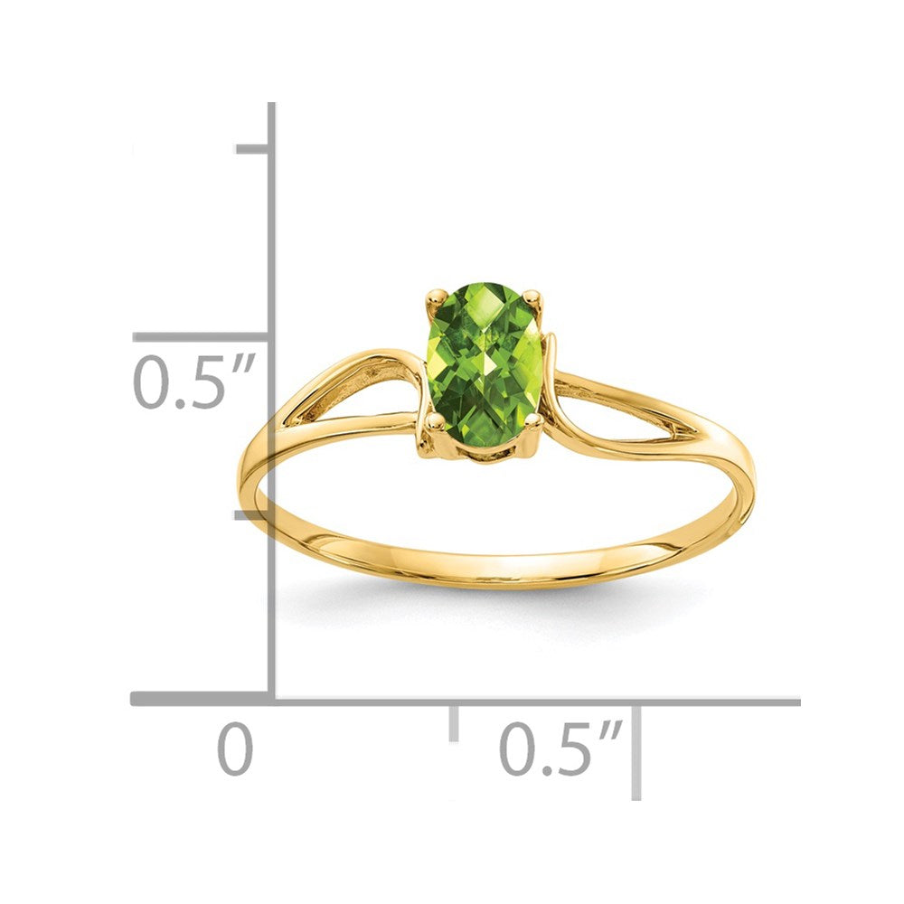 14K Yellow Gold 6x4mm Oval Peridot Checker ring