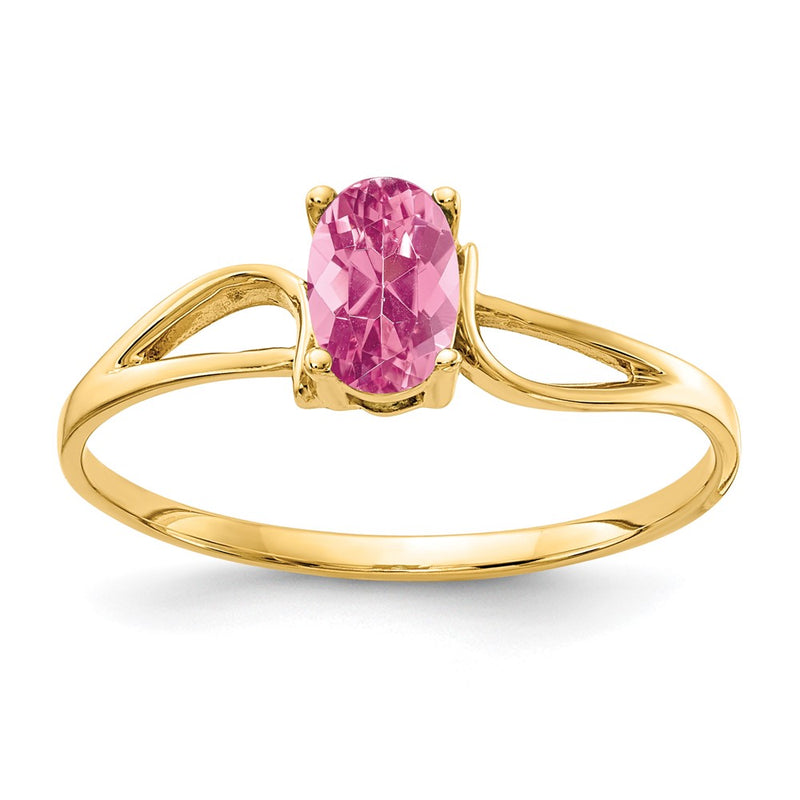 14k Yellow Gold 6x4mm Oval Pink Tourmaline Ring