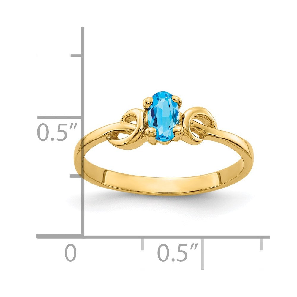 14K Yellow Gold 5x3mm Oval Blue Topaz ring