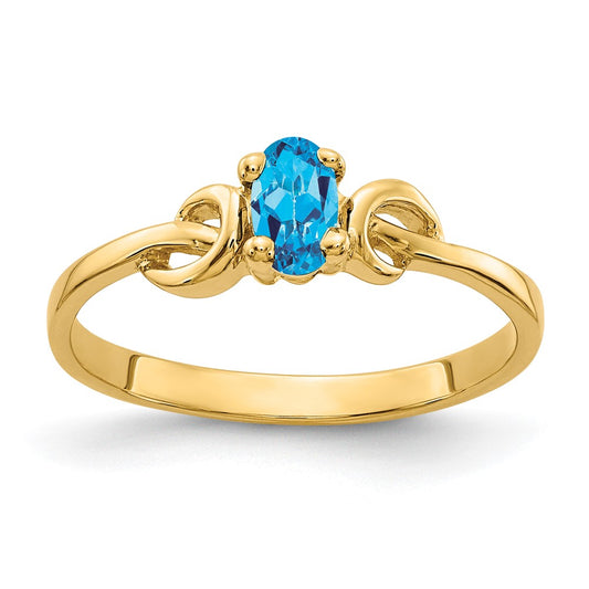 14K Yellow Gold 5x3mm Oval Blue Topaz ring
